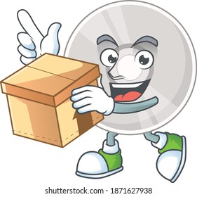 cartoon design style of compact disk having gift box. Vector illustration