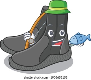 Diseño de dibujos animados estilo de botellas de buceo listas para ir a pescar