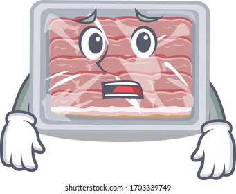 Cartoon design style of frozen smoked bacon showing worried face