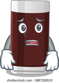 Cartoon design style of glass of chocolate having worried face. Vector illustration