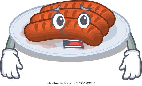 Cartoon design style of grilled sausage showing worried face