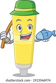 Cartoon design style of hair dye ready goes to fishing. Vector illustration