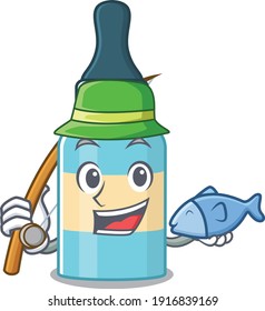 Cartoon design style of hair oil ready goes to fishing. Vector illustration