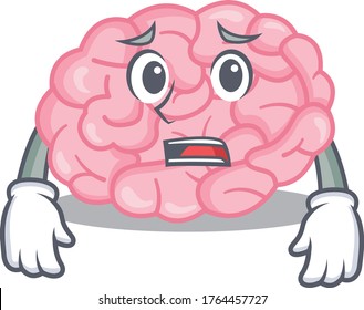 Cartoon design style of human brain showing worried face