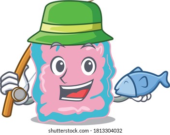 Cartoon design style of intestine goes to fishing