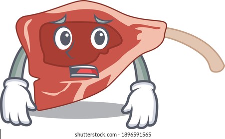 Cartoon design style of lamb chop having worried face . Vector illustration
