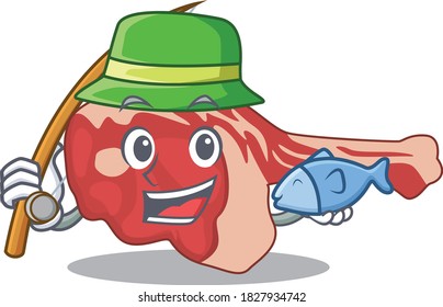 Cartoon design style of leg of lamb goes to fishing
