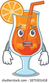 Cartoon design style of mai tai cocktail having worried face