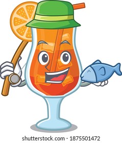 Cartoon design style of mai tai cocktail goes to fishing