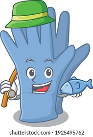 Cartoon design style of medical gloves goes to fishing