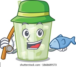 Cartoon design style of mojito lemon cocktail goes to fishing