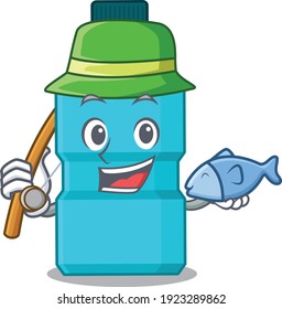 Cartoon design style of mouthwash ready goes to fishing. Vector illustration