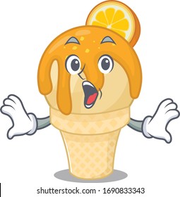 Cartoon design style of orange ice cream has a surprised gesture