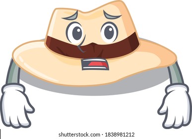 Cartoon design style of panama hat having worried face