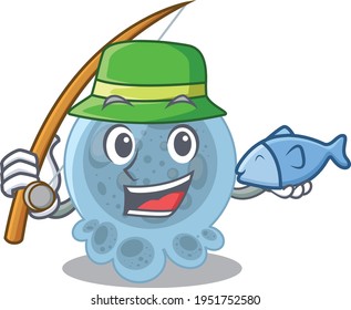 Cartoon design style of pasteurella ready goes to fishing. Vector illustration