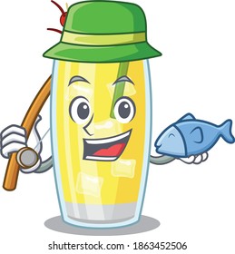 Cartoon design style of pina colada cocktail goes to fishing