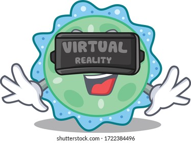 Cartoon design style of pseudomonas aeruginosa with modern Virtual Reality headset