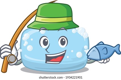 Cartoon design style of soap ready goes to fishing. Vector illustration