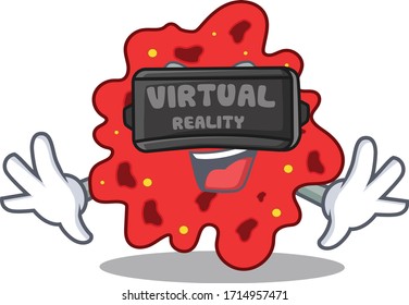 Diseño de caricaturas de streptococcus pneumoniae con los modernos auriculares de Realidad Virtual