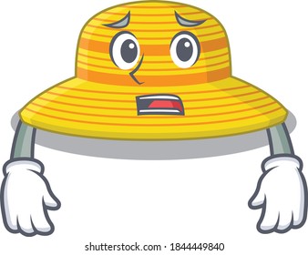 Cartoon design style of summer hat having worried face
