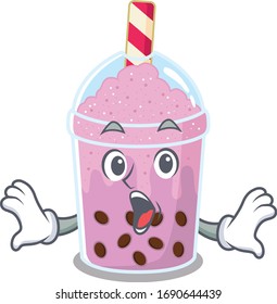 Cartoon design style of taro bubble tea has a surprised gesture