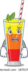 Cartoon design style of tequila sunrise cocktail having worried face