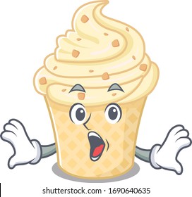 Cartoon design style of vanilla ice cream has a surprised gesture