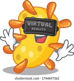 Cartoon design style of vibrio with modern Virtual Reality headset