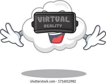 Cartoon design style of white cloud with modern Virtual Reality headset