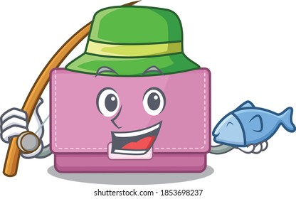 Cartoon design style of womens wallet goes to fishing