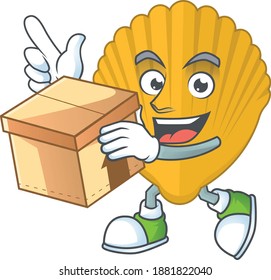 cartoon design style of yellow clamp having gift box. Vector illustration