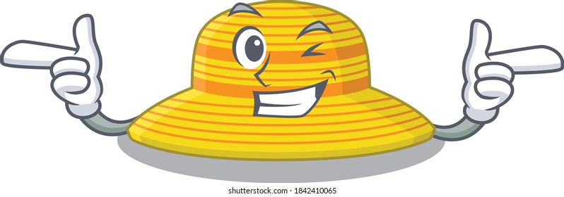 Cartoon design of summer hat showing funny face with wink eye