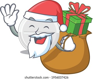 Cartoon design of tablet drug Santa having Christmas gift. Vector illustration