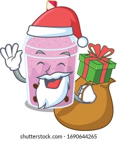 Cartoon design of taro bubble tea Santa with Christmas gift