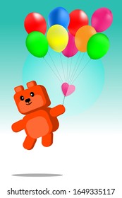 Diseño de caricaturas con oso de peluche y globo sobre fondo azul