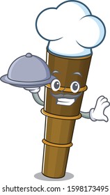 cartoon design telescope Scroll as a Chef with food on tray