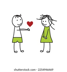Cartoon design of two couples giving love. vector illustration