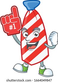 A cartoon design of USA stripes tie holding a Foam finger