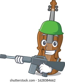 A cartoon design of violin Army with machine gun