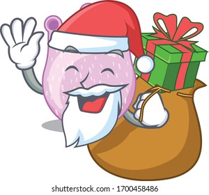 Cartoon design of viridans streptococci Santa with Christmas gift