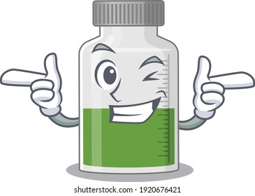 Cartoon design of vitamin syrup showing funny face with wink eye