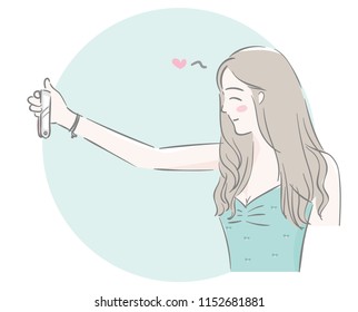 Cartoon design with woman taking a selfie. Character design vector illustration.