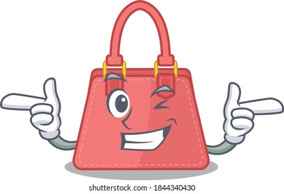 Cartoon design of women handbag showing funny face with wink eye