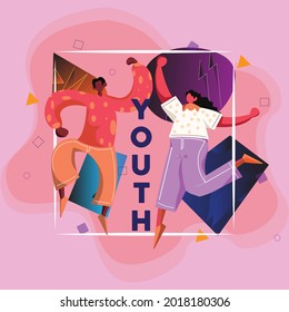 Cartoon design of youth which celebrates youth day and dance