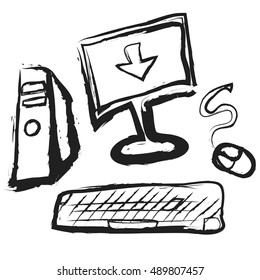 cartoon desktop computer, vector illustration