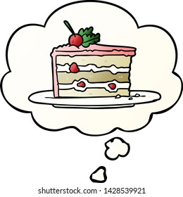cartoon dessert cake with thought bubble in smooth gradient style