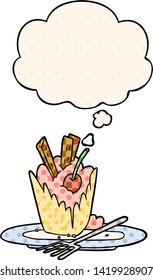 cartoon dessert with thought bubble in comic book style