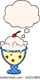 cartoon dessert with thought bubble in comic book style