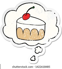 cartoon dessert with thought bubble as a distressed worn sticker