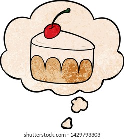 cartoon dessert with thought bubble in grunge texture style